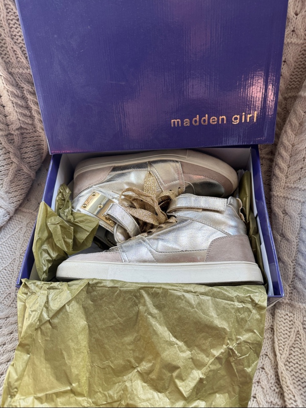 Madden Girl Silver and Gold High-Top Kids Sneakers